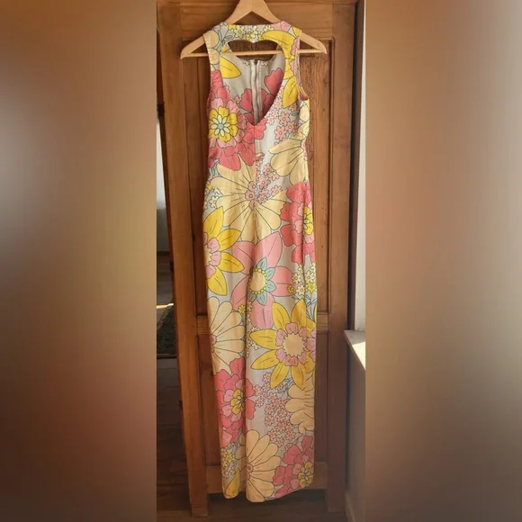 One of a kind hand sewn Revice Hollywood Heartthrob floral jumpsuit w/<3 cutout